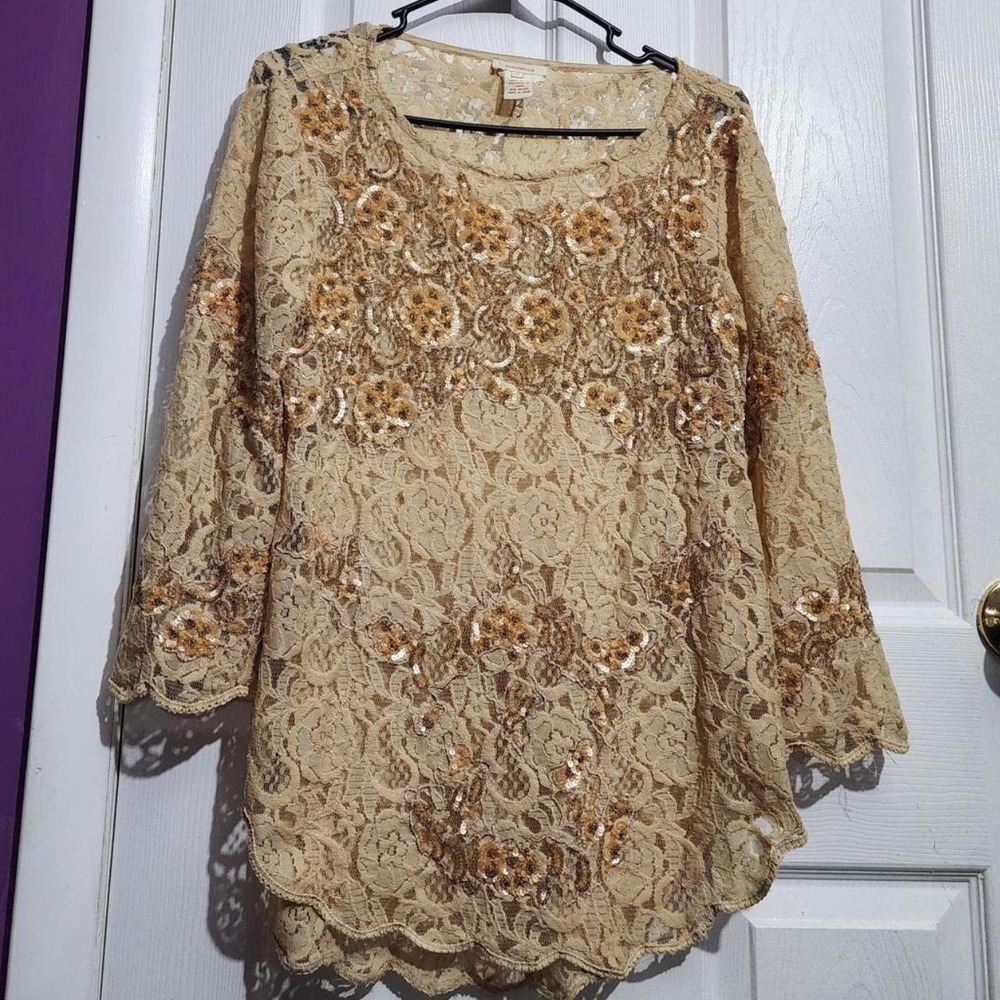 Vintage Cream Floral Embellished Lace Top